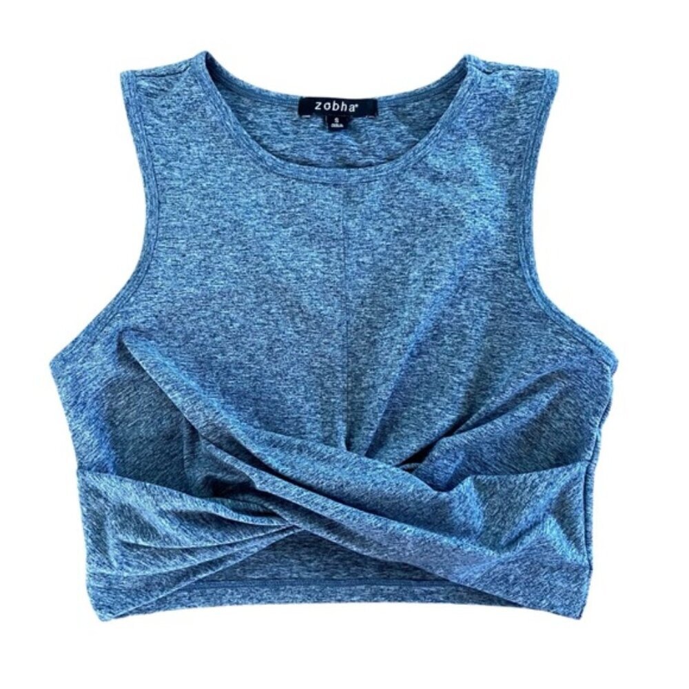 Zobha Blue Gray Twist Front Active Yoga Crop Top Women’s Size Small